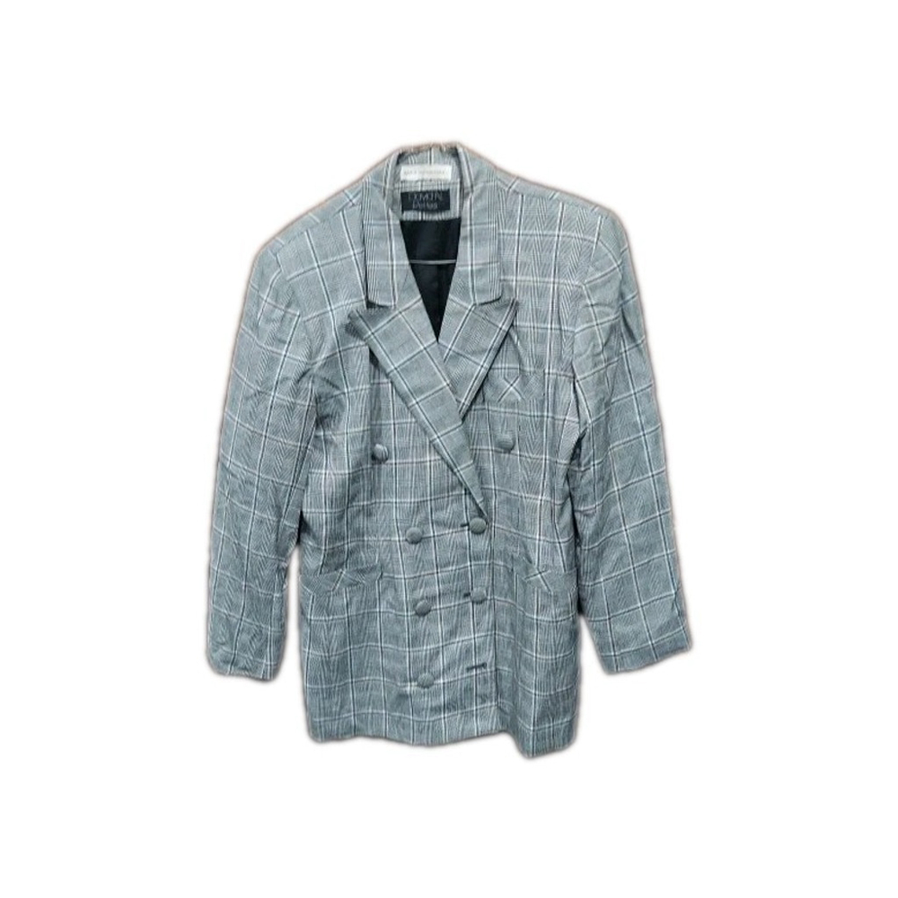 Vntg Nicole Miller Double Breasted Blazer Plaid 90s Business Career Core